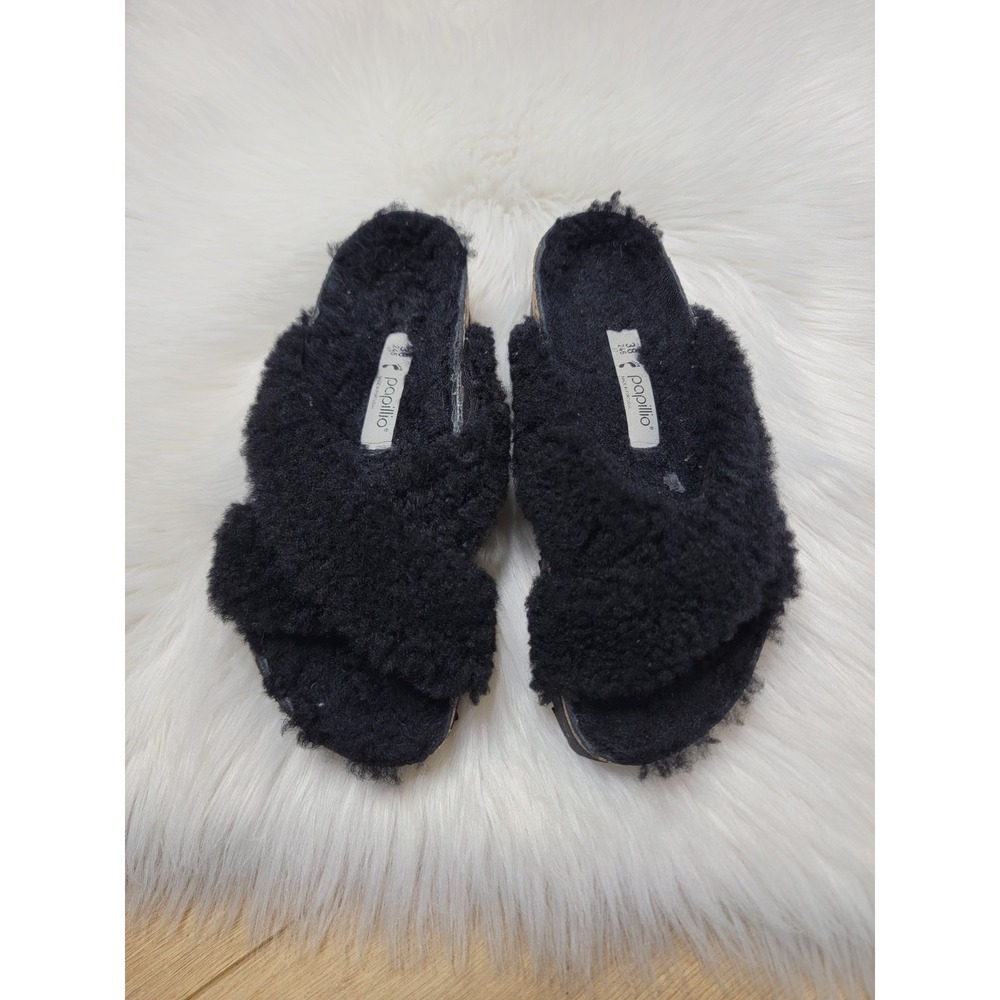 BIRKENSTOCK Papillio Daytona Shearling Slide Sandals‎ Black Size 38 US Women's 7